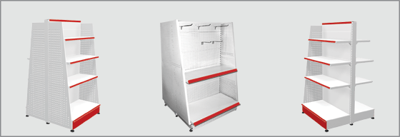 Gondola shelving with pegboard side ends